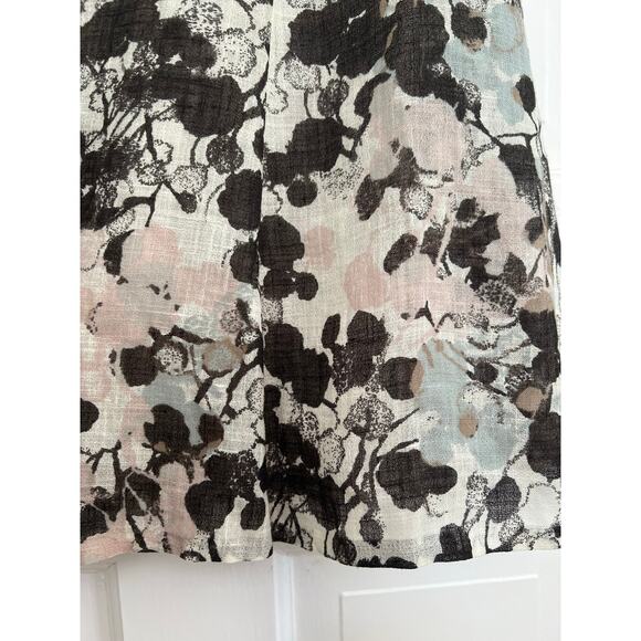 Lafayette 148 Women's 6P Linen Midi Skirt Abstract Floral White Pink Brown Green - Picture 6 of 12
